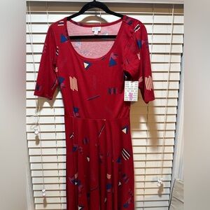 Lularoe Nicole Red Geometric Patterned Dress - M - NWT